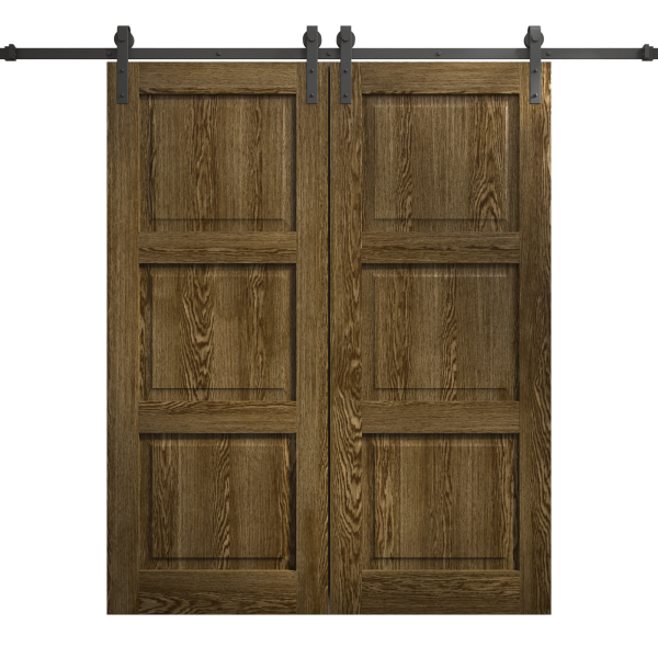 Modern Double Barn Door 36 x 80 inches | Ego 5010 Marble Oak | 13FT Rail Track Set | Solid Panel Interior Doors
