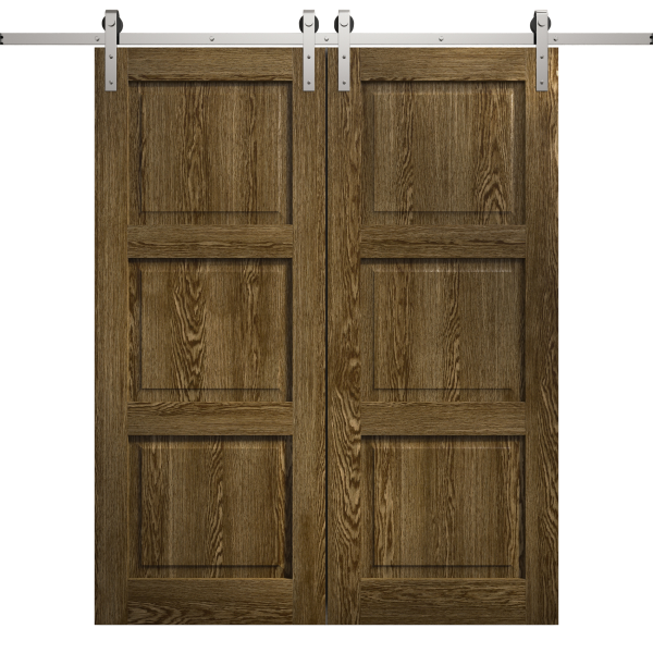 Modern Double Barn Door 36 x 80 inches | Ego 5010 Marble Oak | 13FT Silver Rail Track Set | Solid Panel Interior Doors
