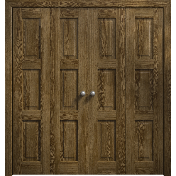 Sliding Closet Double Bi-fold Doors 72 x 80 inches | Ego 5010 Marble Oak | Sturdy Tracks Moldings Trims Hardware Set | Wood Solid Bedroom Wardrobe Doors