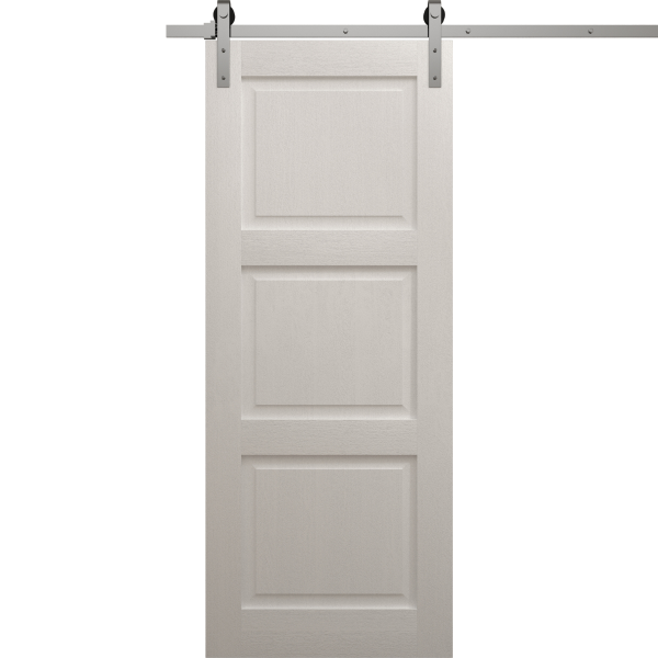 Modern Barn Door 18 x 80 inches | Ego 5010 Painted White Oak | 6.6FT Silver Rail Track Heavy Hardware Set | Solid Panel Interior Doors