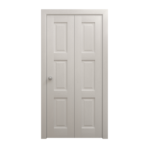 Sliding Closet Bi-fold Doors 36 x 80 inches | Ego 5010 Painted White Oak | Sturdy Tracks Moldings Trims Hardware Set | Wood Solid Bedroom Wardrobe Doors