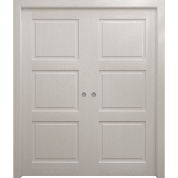 Sliding French Double Pocket Doors 36 x 80 inches | Ego 5010 Painted White Oak | Kit Rail Hardware | Solid Wood Interior Bedroom Modern Doors