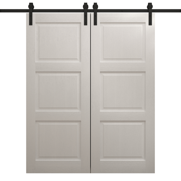 Modern Double Barn Door 36 x 80 inches | Ego 5010 Painted White Oak | 13FT Rail Track Set | Solid Panel Interior Doors