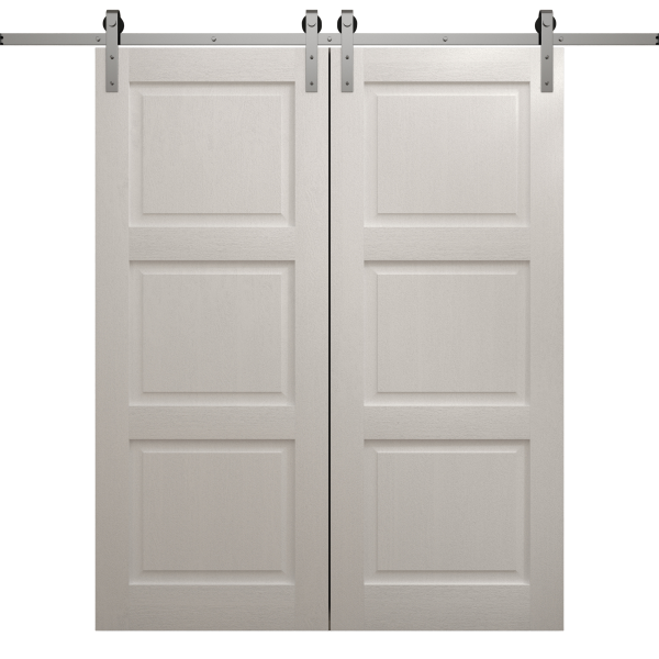 Modern Double Barn Door 36 x 80 inches | Ego 5010 Painted White Oak | 13FT Silver Rail Track Set | Solid Panel Interior Doors