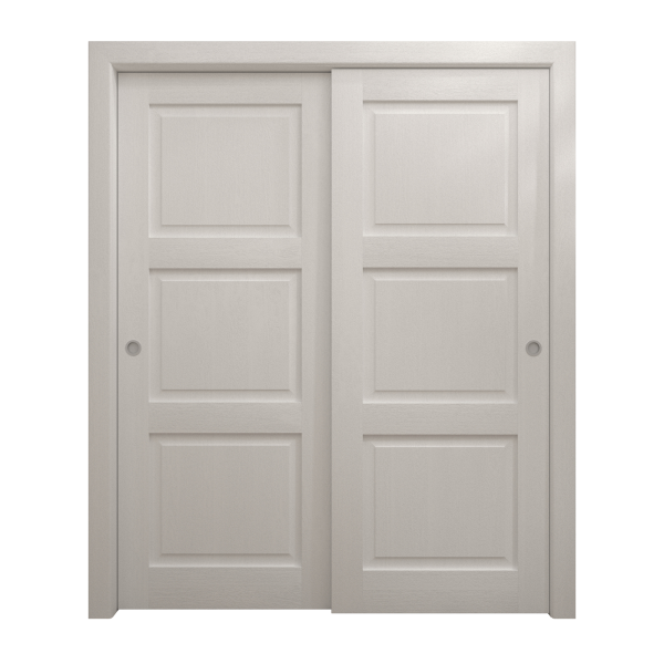 Sliding Closet Bypass Doors 36 x 80 inches | Ego 5010 Painted White Oak | Rails Hardware Set | Wood Solid Bedroom Wardrobe Doors