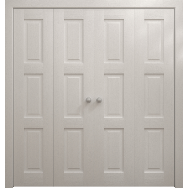 Sliding Closet Double Bi-fold Doors 72 x 80 inches | Ego 5010 Painted White Oak | Sturdy Tracks Moldings Trims Hardware Set | Wood Solid Bedroom Wardrobe Doors