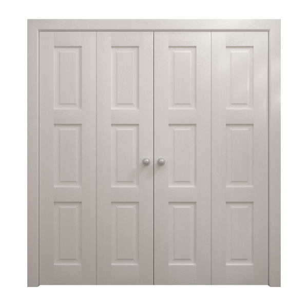 Sliding Closet Double Bi-fold Doors 72 x 80 inches | Ego 5010 Painted White Oak | Sturdy Tracks Moldings Trims Hardware Set | Wood Solid Bedroom Wardrobe Doors