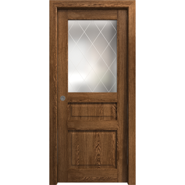 Sliding Pocket Door 18 x 84 inches | Ego 5011 Cognac Oak | Kit Rail Hardware | Solid Wood Interior Bedroom Modern Doors