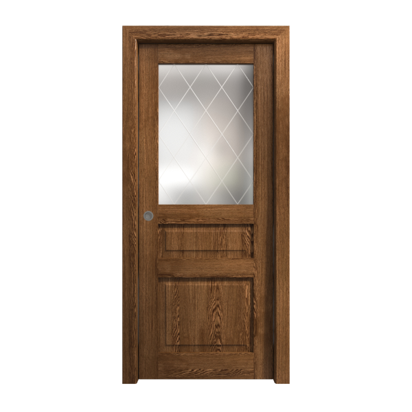 Sliding Pocket Door 28 x 80 inches | Ego 5011 Cognac Oak | Kit Rail Hardware | Solid Wood Interior Bedroom Modern Doors