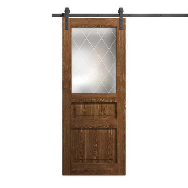 Modern Barn Door 42 x 84 inches | Ego 5011 Cognac Oak | 8FT Rail Track Heavy Hardware Set | Solid Panel Interior Doors
