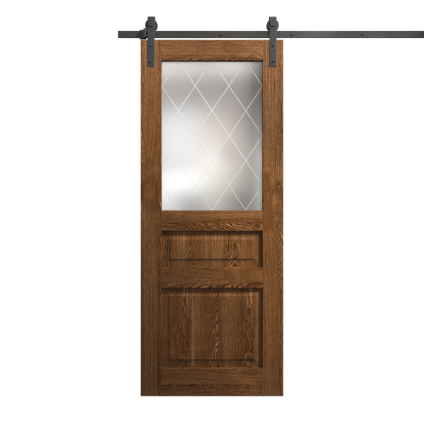 Modern Barn Door 30 x 80 inches | Ego 5011 Cognac Oak Veneer | 6.6FT Rail Track Heavy Hardware Set | Solid Panel Interior Doors