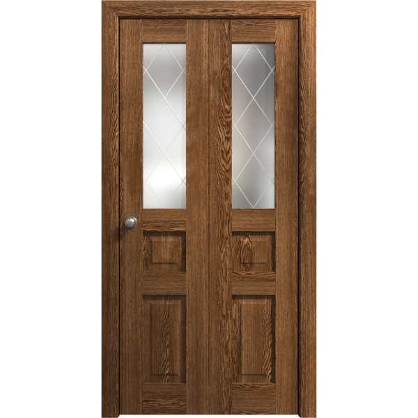 Sliding Closet Bi-fold Doors 36 x 80 inches | Ego 5011 Cognac Oak | Sturdy Tracks Moldings Trims Hardware Set | Wood Solid Bedroom Wardrobe Doors