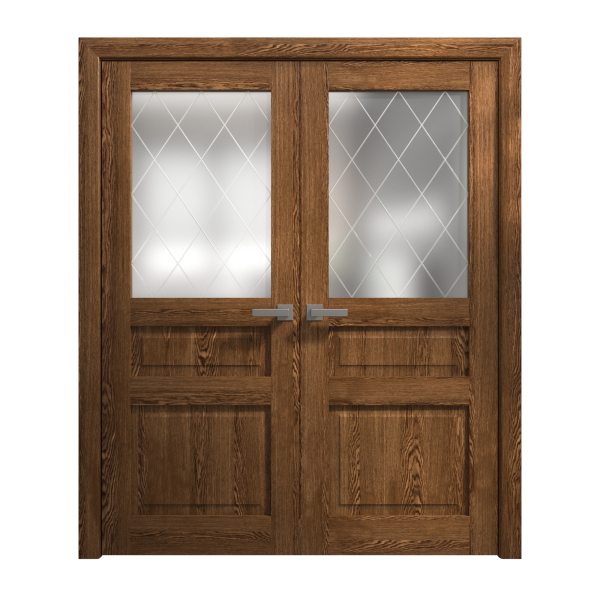 Interior Solid French Double Doors 64 x 80 inches | Ego 5011 Cognac Oak | Wood Interior Solid Panel Frame | Closet Bedroom Modern Doors