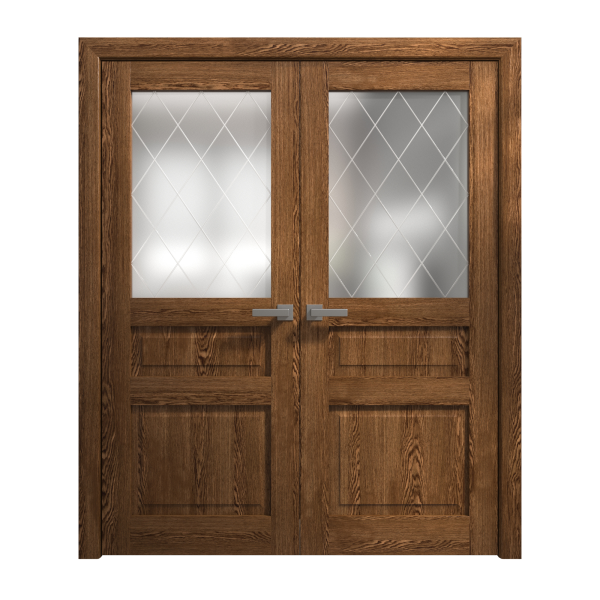 Interior Solid French Double Doors 36 x 80 inches | Ego 5011 Cognac Oak | Wood Interior Solid Panel Frame | Closet Bedroom Modern Doors