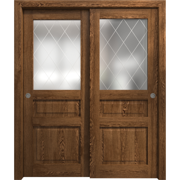 Sliding Closet Bypass Doors 36 x 80 inches | Ego 5011 Cognac Oak | Rails Hardware Set | Wood Solid Bedroom Wardrobe Doors