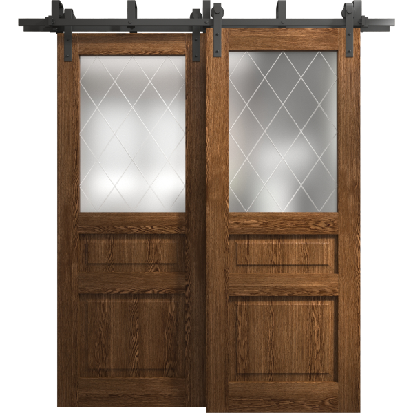 Sliding Closet Barn Bypass Doors 36 x 80 inches | Ego 5011 Cognac Oak | Modern 6.6ft Rails Hardware Set | Wood Solid Bedroom Wardrobe Doors