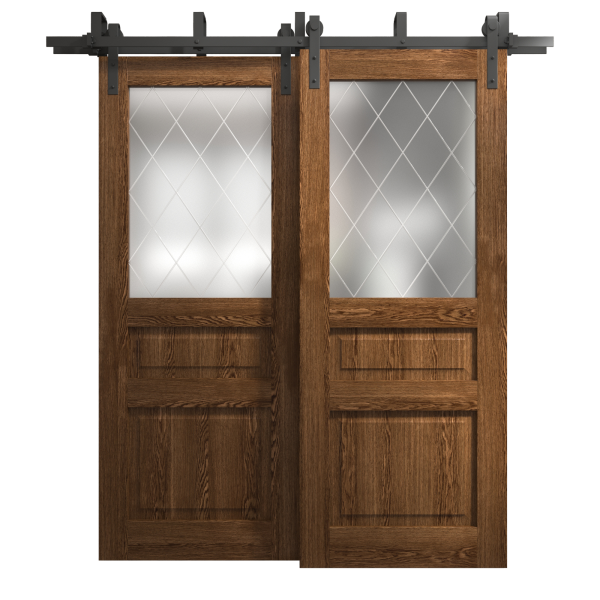 Sliding Closet Barn Bypass Doors 56 x 96 inches | Ego 5011 Cognac Oak | Modern 6.6ft Rails Hardware Set | Wood Solid Bedroom Wardrobe Doors