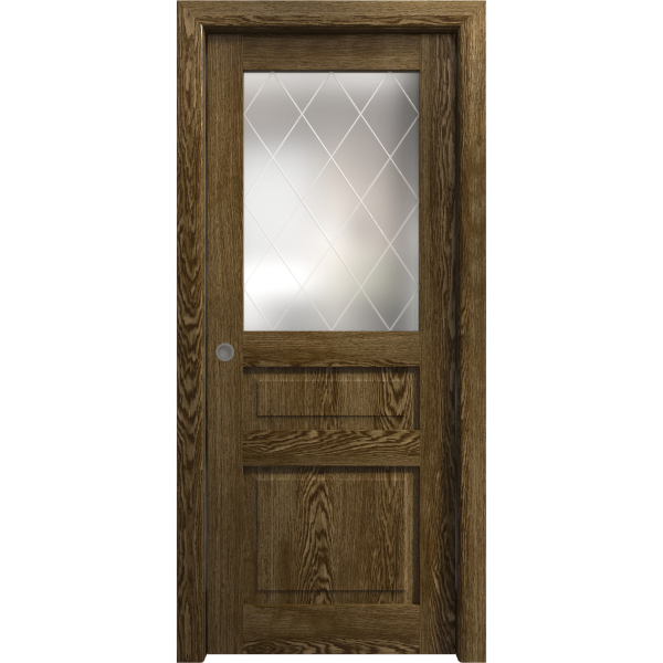 Sliding Pocket Door 18 x 84 inches | Ego 5011 Marble Oak | Kit Rail Hardware | Solid Wood Interior Bedroom Modern Doors