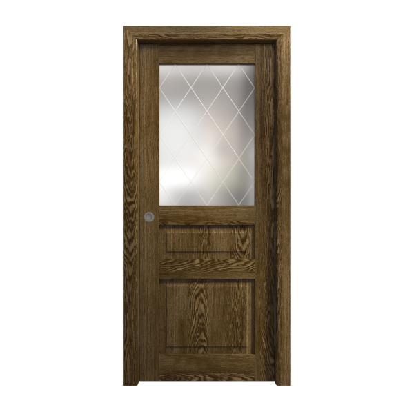 Interior Solid French Door 18 x 80 inches | Ego 5011 Marble Oak | Single Regular Panel Frame Handle | Bathroom Bedroom Modern Doors