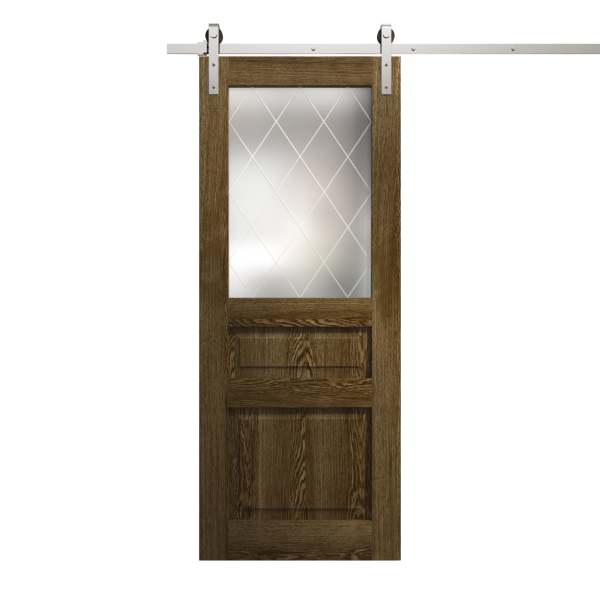 Modern Barn Door 18 x 80 inches | Ego 5011 Marble Oak | 6.6FT Silver Rail Track Heavy Hardware Set | Solid Panel Interior Doors
