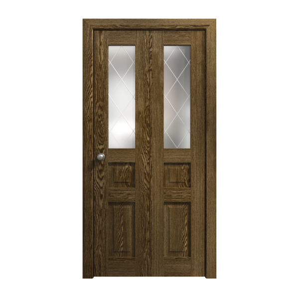 Sliding Closet Bi-fold Doors 36 x 80 inches | Ego 5011 Marble Oak | Sturdy Tracks Moldings Trims Hardware Set | Wood Solid Bedroom Wardrobe Doors