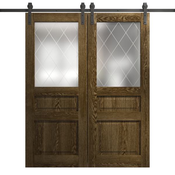 Modern Double Barn Door 36 x 80 inches | Ego 5011 Marble Oak | 13FT Rail Track Set | Solid Panel Interior Doors