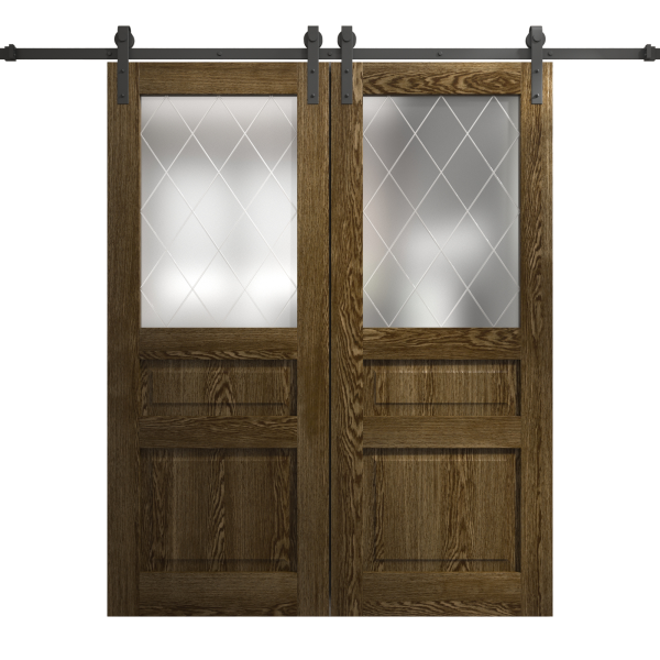 Modern Double Barn Door 84 x 84 inches | Ego 5011 Marble Oak | 14FT Rail Track Set | Solid Panel Interior Doors
