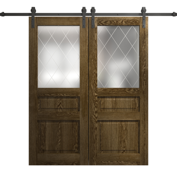 Modern Double Barn Door 64 x 84 inches | Ego 5011 Marble Oak | 13FT Rail Track Set | Solid Panel Interior Doors