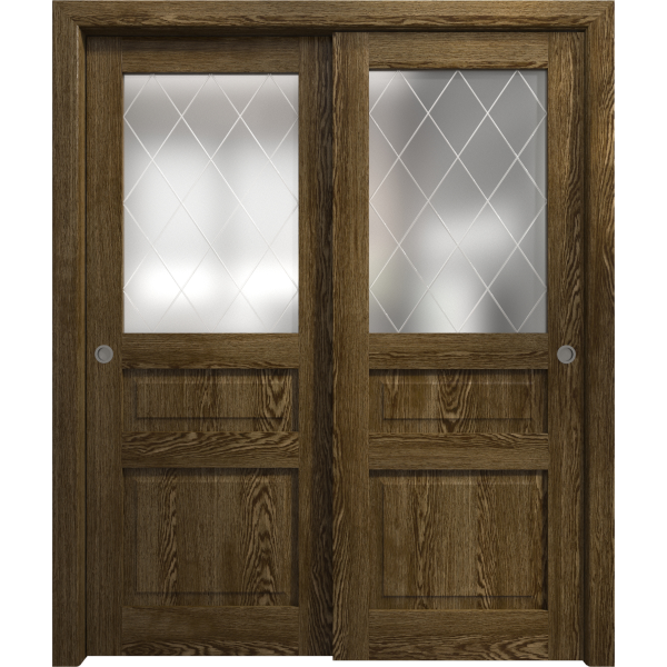 Sliding Closet Bypass Doors 36 x 80 inches | Ego 5011 Marble Oak | Rails Hardware Set | Wood Solid Bedroom Wardrobe Doors