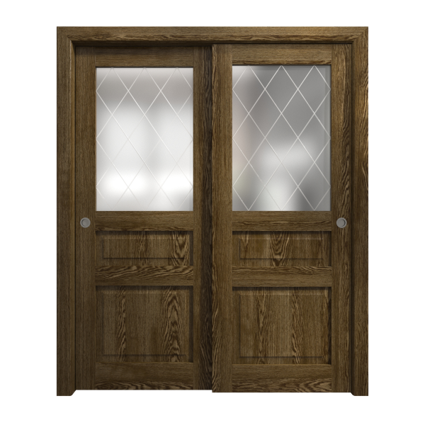 Sliding Closet Bypass Doors 48 x 84 inches | Ego 5011 Marble Oak | Rails Hardware Set | Wood Solid Bedroom Wardrobe Doors