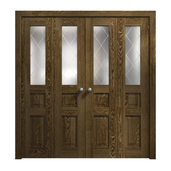 Sliding Closet Double Bi-fold Doors 72 x 80 inches | Ego 5011 Marble Oak | Sturdy Tracks Moldings Trims Hardware Set | Wood Solid Bedroom Wardrobe Doors