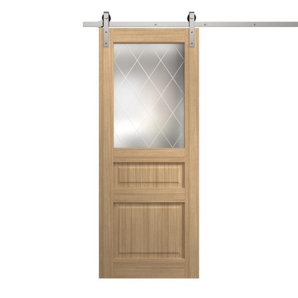 Modern Barn Door 18 x 96 inches | Ego 5011 Natural Oak | 6.6FT Silver Rail Track Heavy Hardware Set | Solid Panel Interior Doors