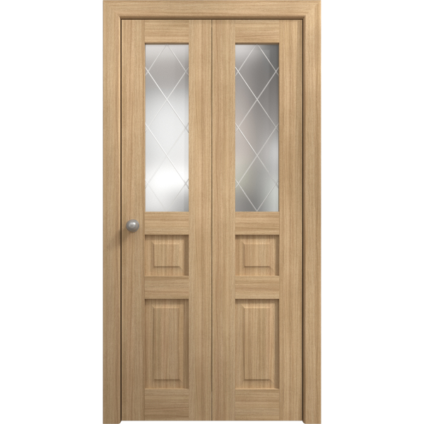 Sliding Closet Bi-fold Doors 36 x 80 inches | Ego 5011 Natural Oak | Sturdy Tracks Moldings Trims Hardware Set | Wood Solid Bedroom Wardrobe Doors