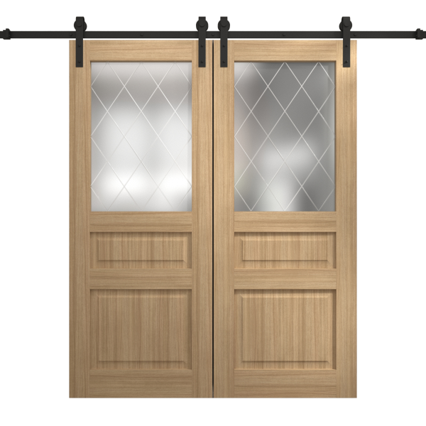 Modern Double Barn Door 36 x 80 inches | Ego 5011 Natural Oak | 13FT Rail Track Set | Solid Panel Interior Doors