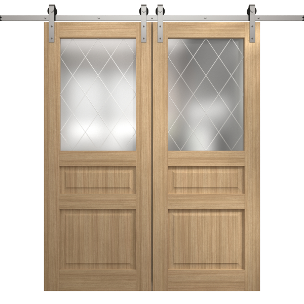 Modern Double Barn Door 36 x 80 inches | Ego 5011 Natural Oak | 13FT Silver Rail Track Set | Solid Panel Interior Doors