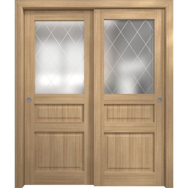 Sliding Closet Bypass Doors 36 x 80 inches | Ego 5011 Natural Oak | Rails Hardware Set | Wood Solid Bedroom Wardrobe Doors