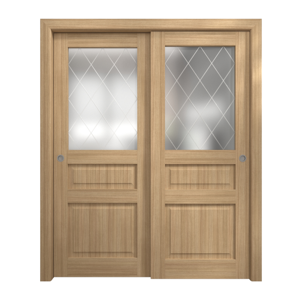 Sliding Closet Bypass Doors 36 x 80 inches | Ego 5011 Natural Oak | Rails Hardware Set | Wood Solid Bedroom Wardrobe Doors
