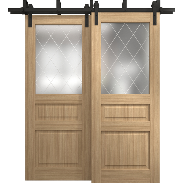 Sliding Closet Barn Bypass Doors 36 x 80 inches | Ego 5011 Natural Oak | Modern 6.6ft Rails Hardware Set | Wood Solid Bedroom Wardrobe Doors
