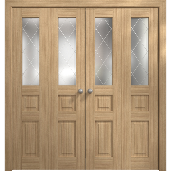 Sliding Closet Double Bi-fold Doors 72 x 80 inches | Ego 5011 Natural Oak | Sturdy Tracks Moldings Trims Hardware Set | Wood Solid Bedroom Wardrobe Doors