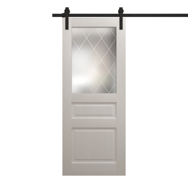Modern Barn Door 18 x 80 inches | Ego 5011 Painted White Oak | 6.6FT Rail Track Heavy Hardware Set | Solid Panel Interior Doors