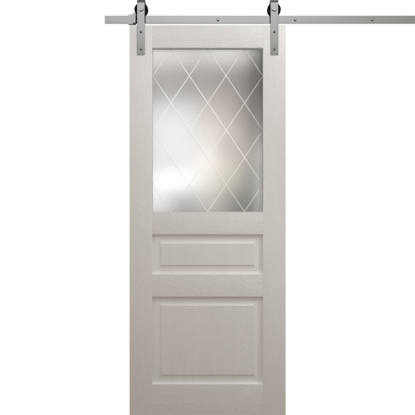 Modern Barn Door 18 x 80 inches | Ego 5011 Painted White Oak | 6.6FT Silver Rail Track Heavy Hardware Set | Solid Panel Interior Doors