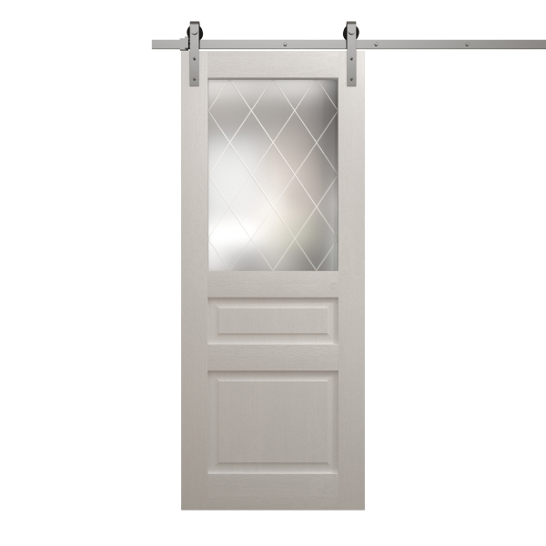 Modern Barn Door 18 x 80 inches | Ego 5011 Painted White Oak | 6.6FT Silver Rail Track Heavy Hardware Set | Solid Panel Interior Doors