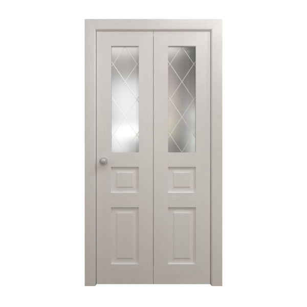 Sliding Closet Bi-fold Doors 36 x 80 inches | Ego 5011 Painted White Oak | Sturdy Tracks Moldings Trims Hardware Set | Wood Solid Bedroom Wardrobe Doors