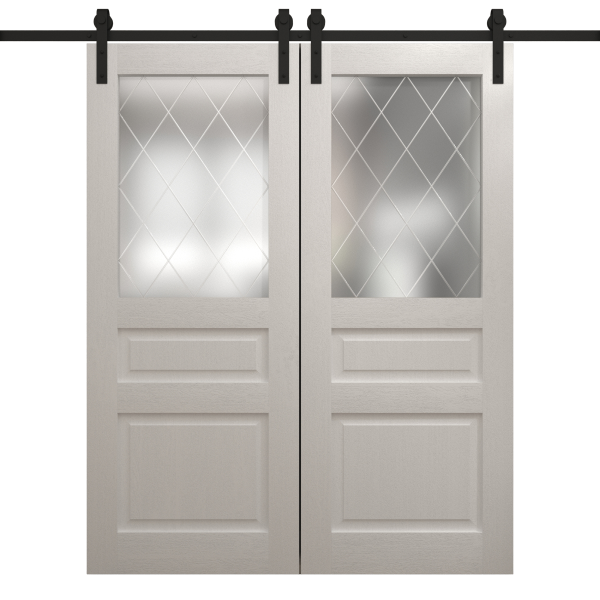 Modern Double Barn Door 36 x 80 inches | Ego 5011 Painted White Oak | 13FT Rail Track Set | Solid Panel Interior Doors