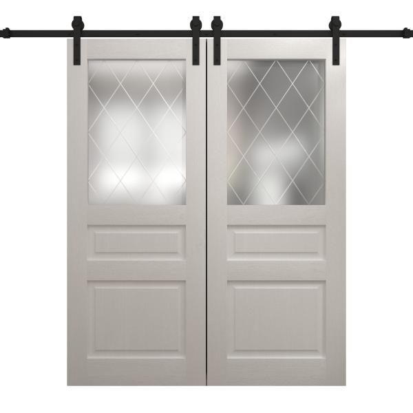 Modern Double Barn Door 36 x 80 inches | Ego 5011 Painted White Oak | 13FT Rail Track Set | Solid Panel Interior Doors