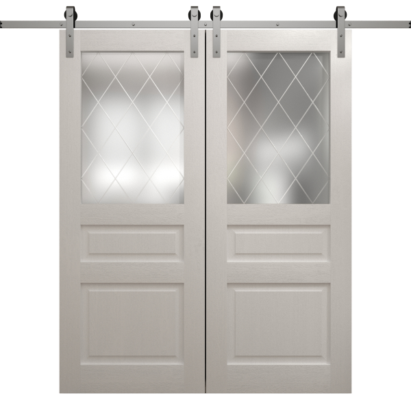 Modern Double Barn Door 36 x 80 inches | Ego 5011 Painted White Oak | 13FT Silver Rail Track Set | Solid Panel Interior Doors