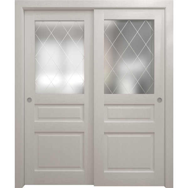 Sliding Closet Bypass Doors 36 x 80 inches | Ego 5011 Painted White Oak | Rails Hardware Set | Wood Solid Bedroom Wardrobe Doors