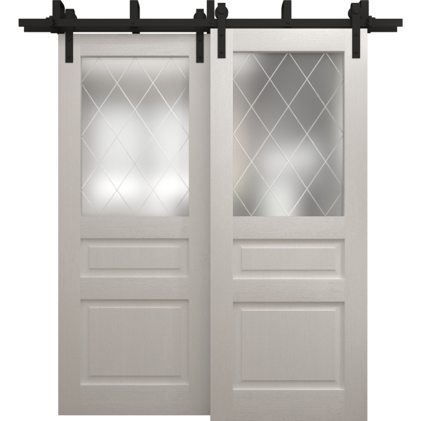 Sliding Closet Barn Bypass Doors 36 x 80 inches | Ego 5011 Painted White Oak | Modern 6.6ft Rails Hardware Set | Wood Solid Bedroom Wardrobe Doors