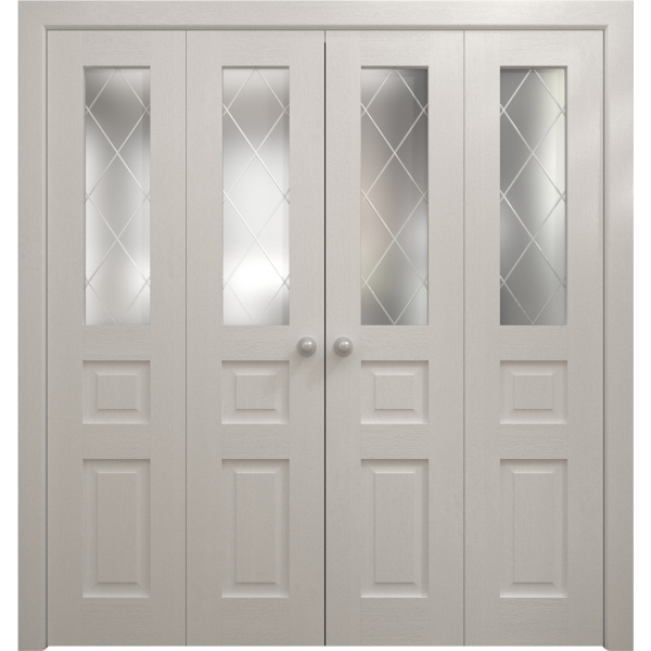 Sliding Closet Double Bi-fold Doors 72 x 80 inches | Ego 5011 Painted White Oak | Sturdy Tracks Moldings Trims Hardware Set | Wood Solid Bedroom Wardrobe Doors
