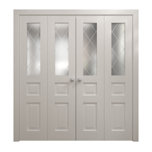 Sliding Closet Double Bi-fold Doors 72 x 80 inches | Ego 5011 Painted White Oak | Sturdy Tracks Moldings Trims Hardware Set | Wood Solid Bedroom Wardrobe Doors